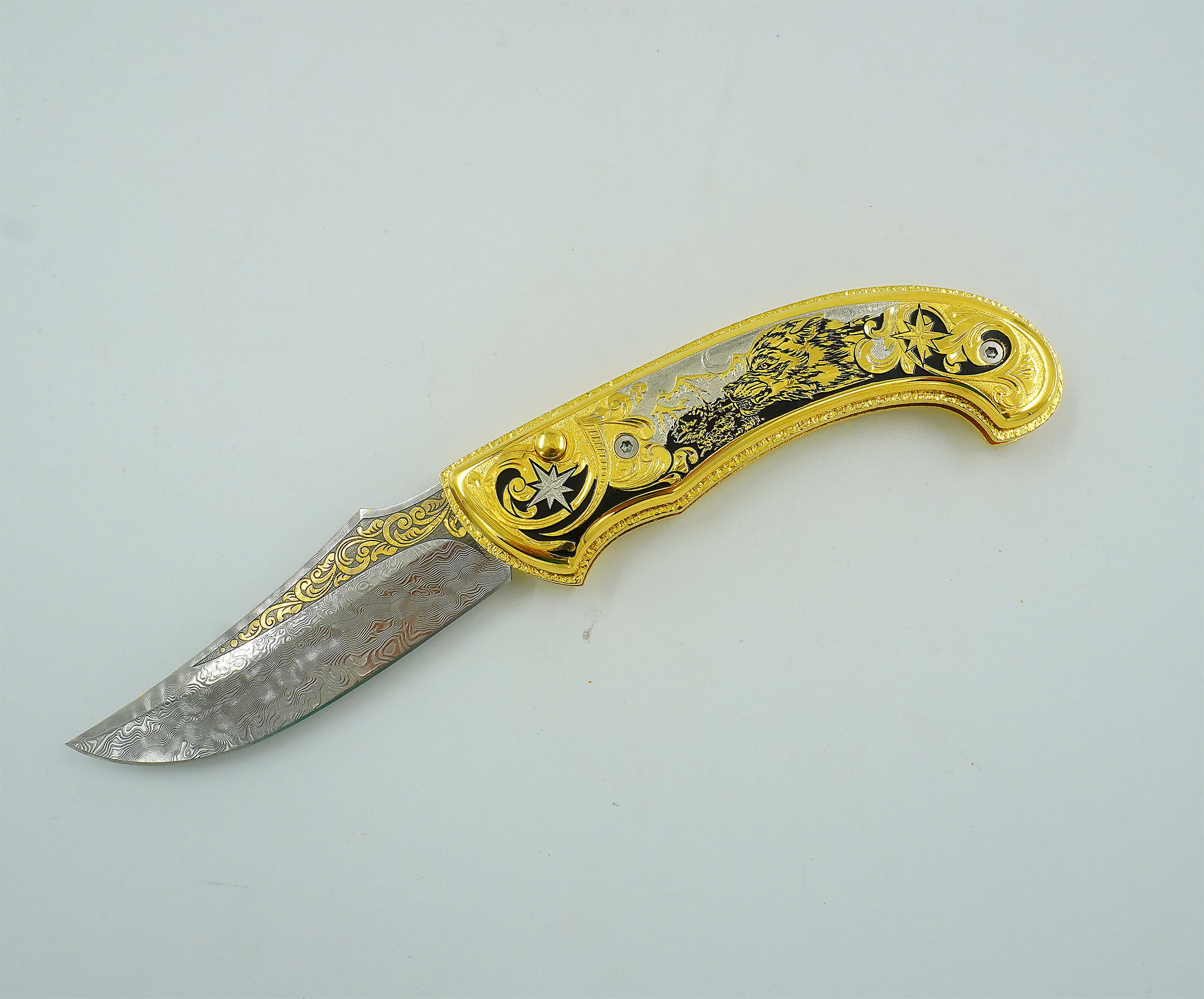 Нож складной дамасский "Волк". Златоуст